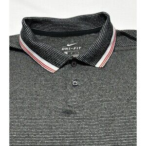 Nike Dri Fit Mens Polo Golf Shirt Size Mens Large Black Gray Striped BV6910-010